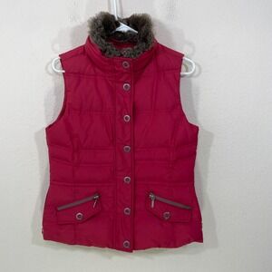 Eddie Bauer Goose Down Puffer Vest Women's SMALL  Zip Pockets 700 Fill Red Retro